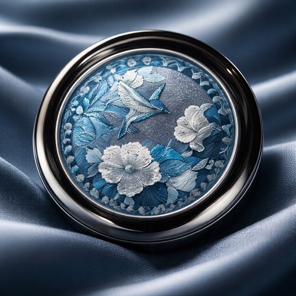 Vintage Metallic Foil Hummingbird and Flowers Glass Paperweight 3.5" Round Decor
